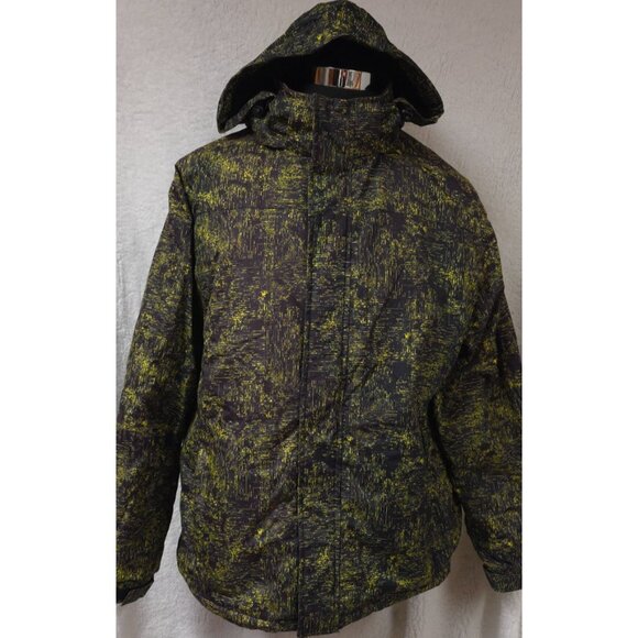 Mountain Warehouse Shadow Print Mens XXXL Snow Hooded Zip Ski Coat Yellow Black - Picture 1 of 16